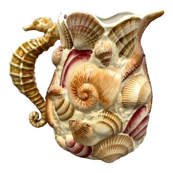 Pacific Rim Undersea Ceramic Pitcher Seahorse Starfish Sea Shells 2qt Nautical - Picture 5 of 6